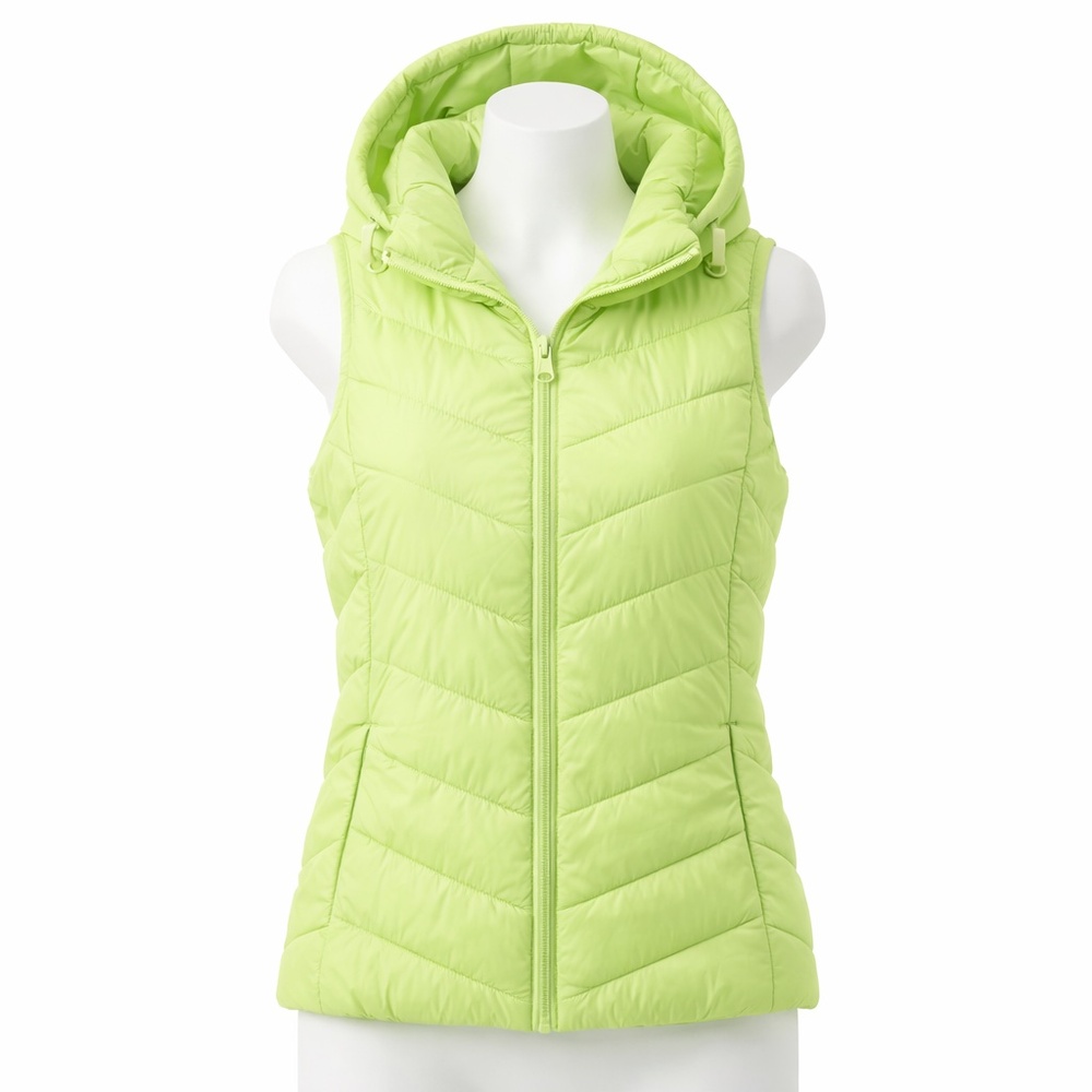 Primark Cares Lime Green Hooded Puffer Vest | Lightweight Gilet | Size M 8/10